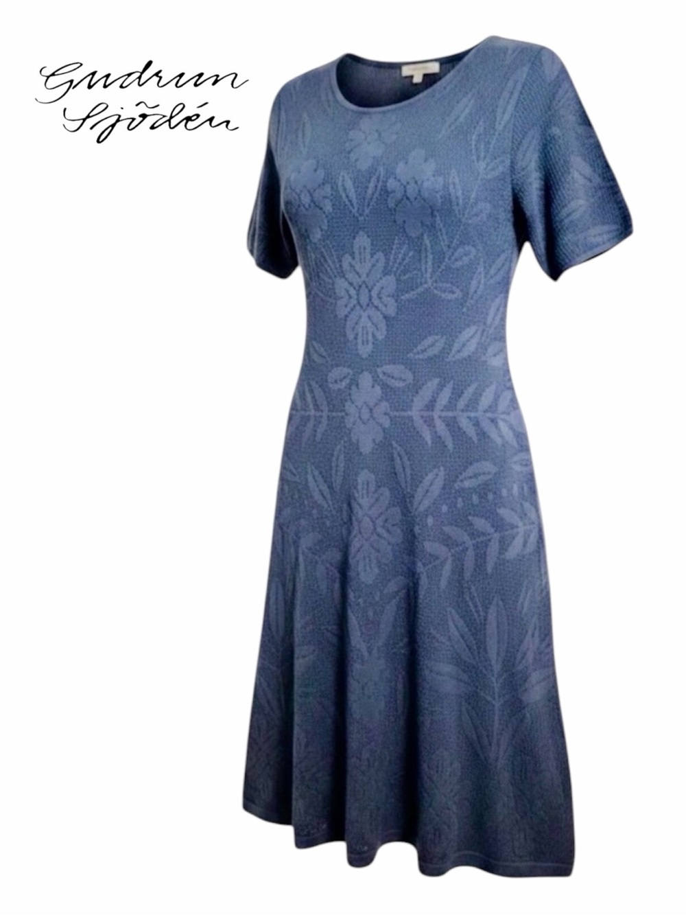 Gudrun Sjoden Organic Cotton Floral Knit Midi Dress Gray M